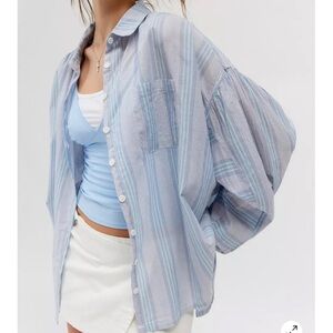 Breezy Button-Down Shirt - Striped Open Back Button Down Long Sleeve Blouse